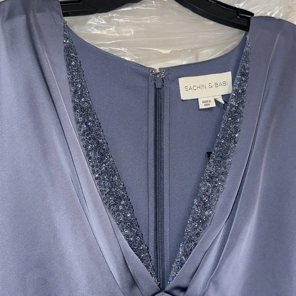 NWT | Sachin + Babi Satin Gabby Gown Cool Grey Size 10 & 12 - Picture 9 of 12